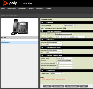 Polycom VVX300 web interface - simple setup page